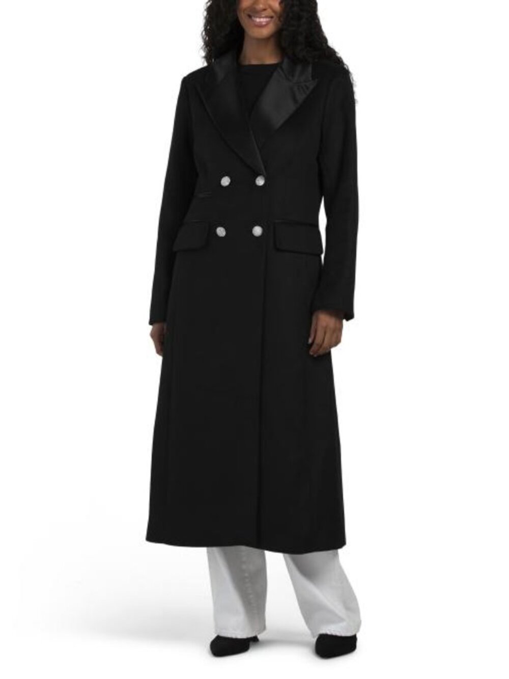 KARL LAGERFELD PARIS Wool Blend Tuxedo Maxi Overcoat